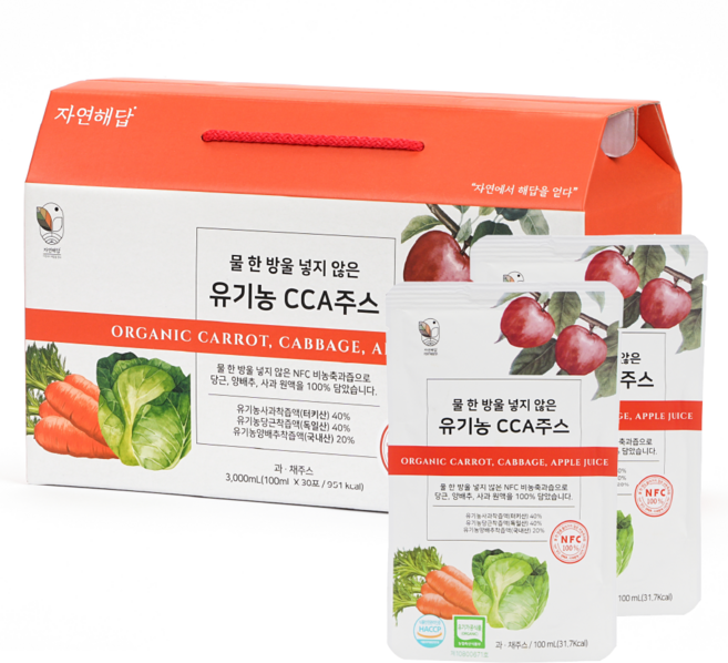 자연해답 유기농 CCA쥬스 양배추 당근 사과 NFC 착즙 원액, 30개, 100ml