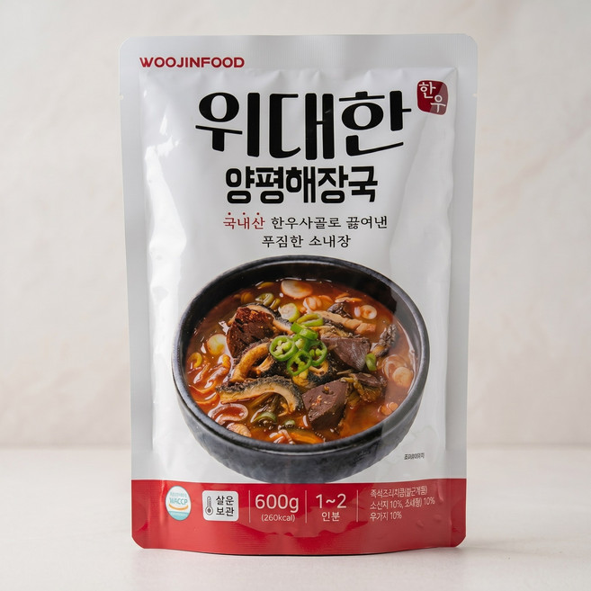 [우진식품] 위대한 한우 양평해장국 600g 선지 소내장 우거지 멸균 실온보관, 5개