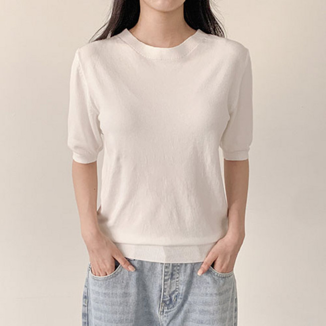 [벨르엘르] 여성 라운드 반팔 니트