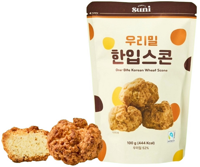착한빵수니 우리밀 한입스콘 플레인 스콘 100% 우리밀 공정무역 건강한 한입 사무실 간식, 1개, 100g
