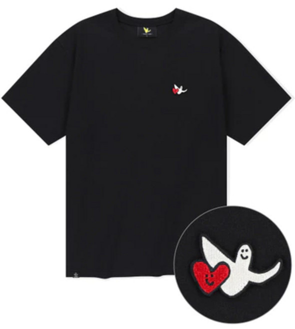 Mark Gonzales 短袖T恤 刺繡圖案 男女同款, 愛心款-黑色（現貨）,XL