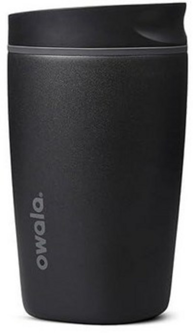 Owala SmoothSip 슬라이더 세라믹 안감 단열 스테인리스 스틸 커피 텀블러 메탈릭 맛 없음 재사용 가능한 여행용 머그 핫 아이스 컵 BPA 프리 355ml(12온, 매우 어둡습니다