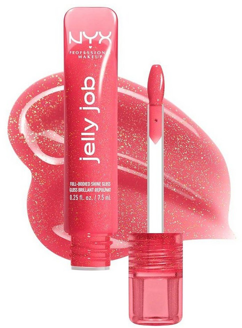 NYX PROFESSIONAL MAKEUP Jelly Job 립글로스 풀 바디 스무딩 하이퍼글로시 샤인 립 틴트 글로스 - 젤리 블러싱 (페일 핑크), 08 Jelly Kiss'D (쉬머)