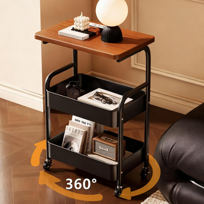 이동식 카트 선반 다용도 수납함, 검정, 3단