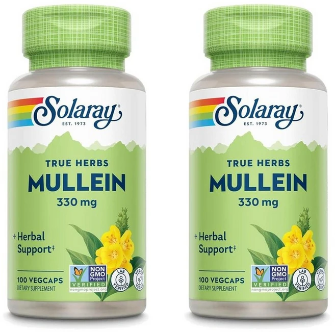 솔라레이 뮬레인 멀레인 멀라인 우단담배풀 100캡슐 2개 Solaray Mullein 330mg, 100정 - 쿠팡