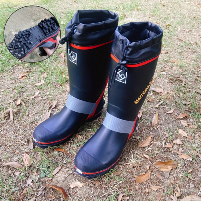 남성용 미끄럼방지 스틸스파이크 하이탑 방수 레인부츠 낚시장화 아웃도어 작업화