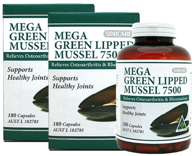 SINICARE MEGA GREEN LIPPED MUSSEL 7500 시니케어 호주 초록입홍합 7500mg 180캡슐 2팩, 2개, 180정