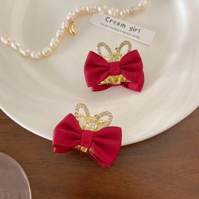 兒童可愛立體兔耳朵蝴蝶結髮夾小女孩抓夾四季女童頭飾寶寶髮卡女1135A2紅色兔耳朵2件默認顏色