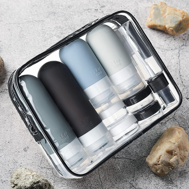 리빙코어 새지않는 실리콘 여행용 공병세트 다용도 화장품 로션 소분 공병, 1세트, 블랙