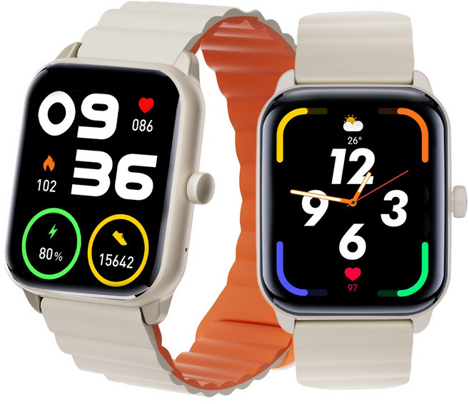 ebeiya 통화가능 스마트워치 대화면 운동측정 알림 확인 가능한, 블루투스, 4.65cm, 베이지+오렌지