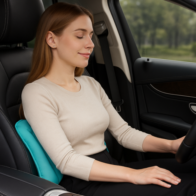 더하임 에어펌프 휴대용 기내용 차량용 허리쿠션 방수파우치포함, 1개, 블루