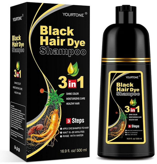 YOURTONE 블랙 헤어 염색 샴푸 3 in 1 흰머리 커버리지 여성 남성용 컬러 샴푸 허브 성분 Champu Para Pintar el Cabello (479.1g/16