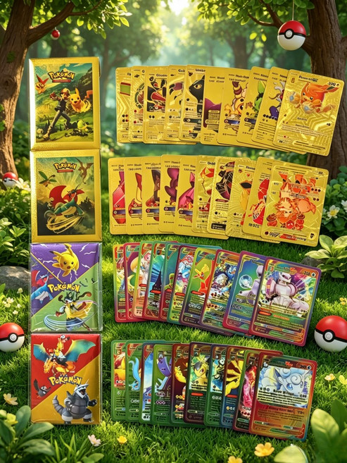 포켓몬 카드 금박 반짝 카드 수집 전시 포켓몬스터 카드, 영어, 골든2+레인보우2[4팩 40매], 1세트