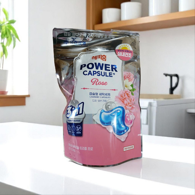 유한 해피홈 파워캡슐 트리플 로즈향 32입 일반 드럼겸용 세탁세제, 32개입, 8개