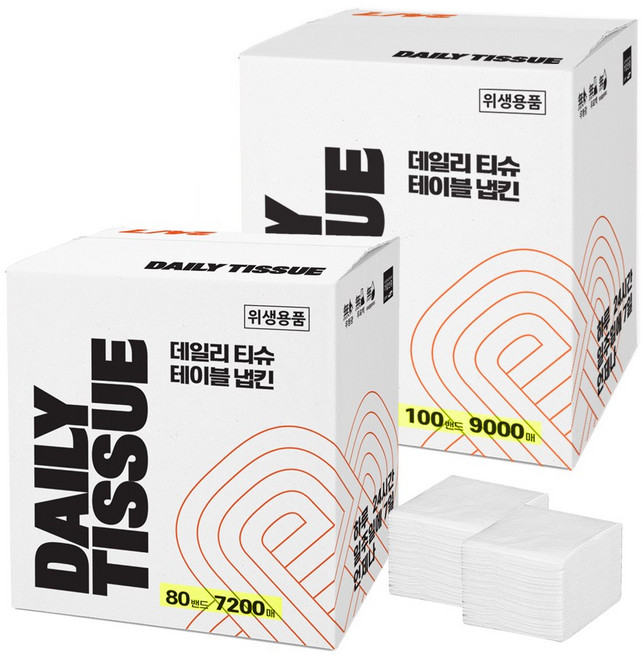 데일리티슈 무형광 뽑아쓰는 테이블 냅킨 80 / 100밴드, 흰색, 1박스, 7200개입