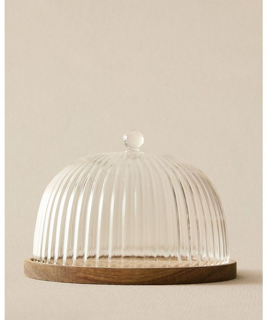 자라홈 브랜드관 나무와 보로실리케이트로 구성된 케이크 플래터 48224220990, 22 x 14 x 22 cm, 투명