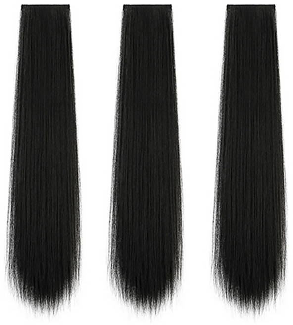 3개 세트 풍성 붙임 머리 가발 롱 헤어 피스 똑딱이 부분 반가발 직모 글램펌 젤리펌 여성 생머리 웨이브, 직모 자연블랙 60cm