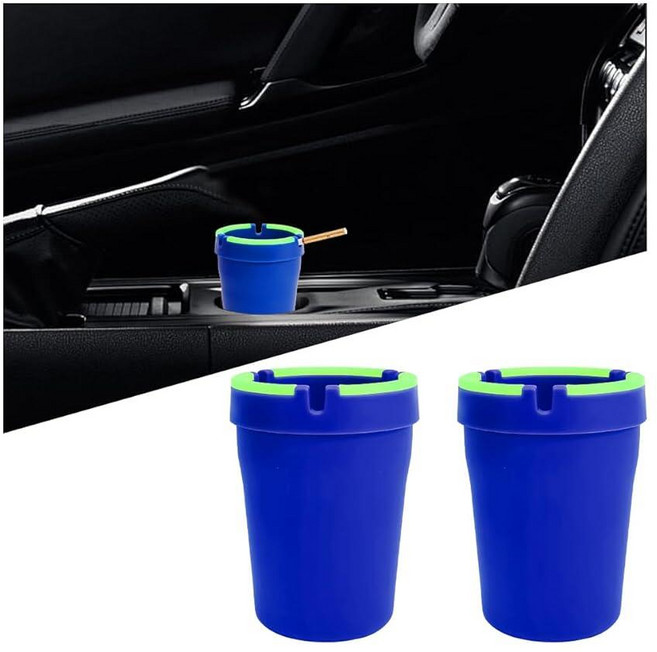 [ 1038181 ] 맨닥 자동차 재떨이 2개 세트 야광 무연 자기소화 차량 담배 쓰레기통 냄새 차단 휴대용 재떨이 정리함 트럭 집 사무실 모두 사용 가능 (파랑), 파랑
