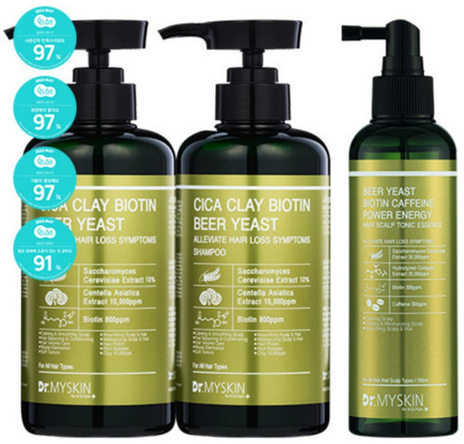 맥주효모 탈모 완화 샴푸 500ml 2개+맥주효모 어성초 비오틴 카페인 헤어 두피 토닉 에센스 200ml1개