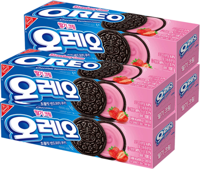 오레오 초콜릿 샌드위치 쿠키 딸기크림, 100g, 4개