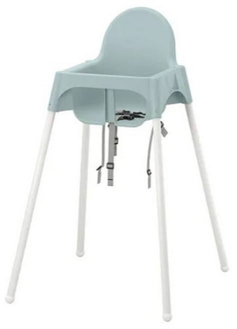 IKEA ANTILOP 高腳餐椅 兒童餐椅, 灰藍座椅 高白腳 無餐盤可堆疊