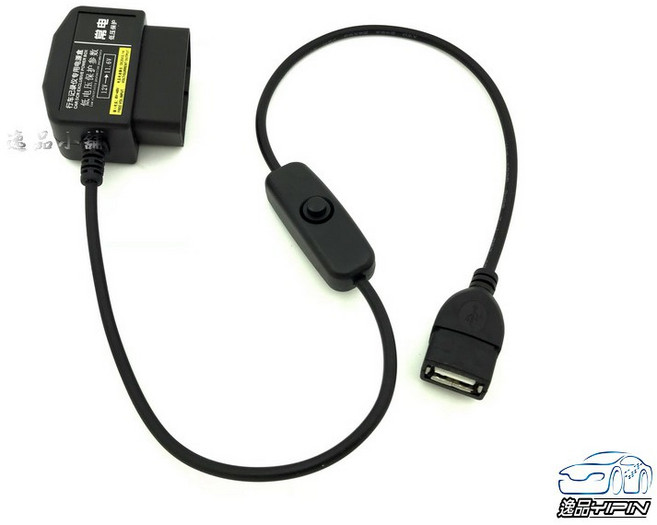 【逸品汽車百貨】OBDII轉USB 轉接線 停車監控 不斷電 低壓保護 帶開關, 1個, 如圖