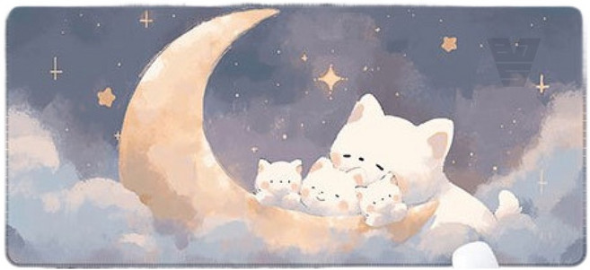 875v 귀여운 고양이 일러스트 장패드 800x300, 1개, 별빛 아래 달을 품은 냥