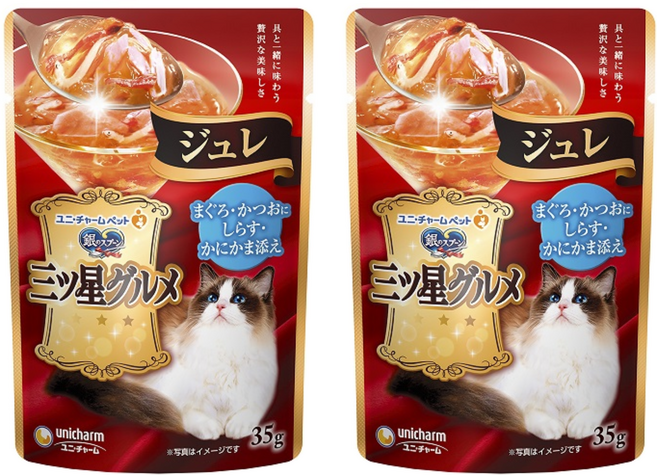 유니참긴노스푼 자묘용 미쓰보시 구루메 후레이크 생선 습식 파우치, 혼합맛(가다랑어/참치/멸치/게맛살), 35g, 2개