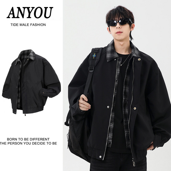 ANYOU 남성 가두겹 재킷 봄가을 오버핏 아우터