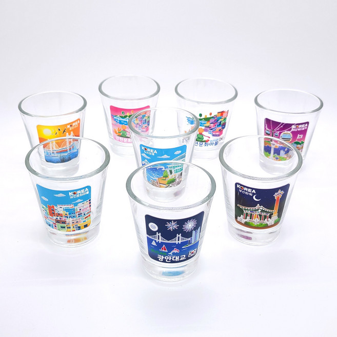 전통 소주잔 술잔 부산 관광지(누리마루 부산타워 광안대교) 외국인 친구 선물 한국 기념품, 광안대교(밤), 1개
