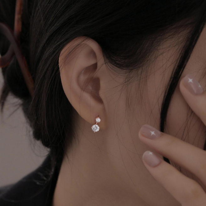티모니 여성용 14k 큐빅 원터치 데일리 귀걸이