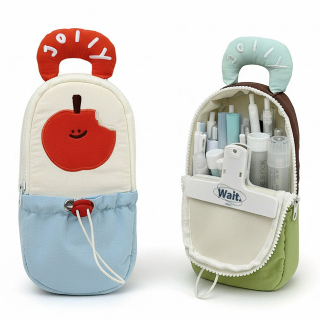 별솔 봉제필통 손잡이 펜슬케이스 필통 파우치, 크림애플, 1개