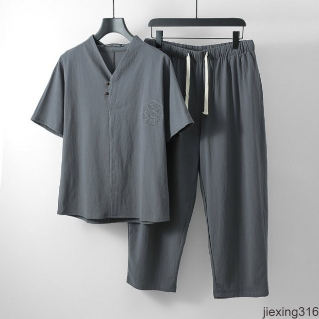 남성 개량 한복 생활 삼베옷 계량 세트 자수