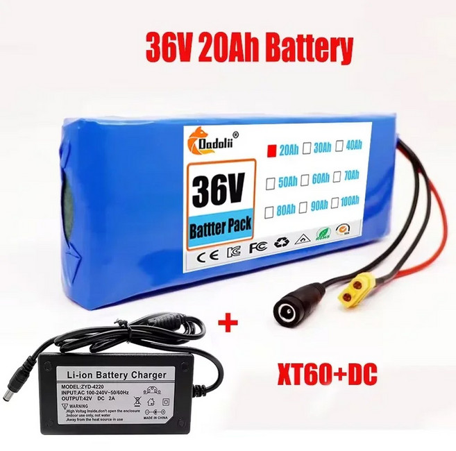 18650 리튬 이온 충전식 배터리 팩 전기 자동차 자전거 스쿠터 BMS 500W 10S1P 36V 20000mAh 20Ah 20A, XT60, 1개, 1개입