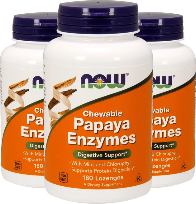 나우푸드 츄어블 파파야 엔자임 로젠지, 180정, 3개 - 쿠팡