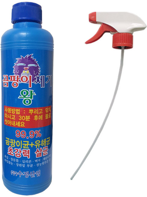 수정산업 곰팡이제거왕 500ml 곰팡이청소세제 곰팡이제거제욕실줄눈 베란다곰팡이 실리콘곰팡이 벽지곰팡이제거, 1개