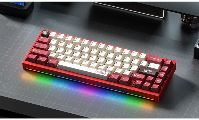 WEIKAV nut65 알루미늄 3모드 무선 기계식 키보드, anodized red+white, 리니어축