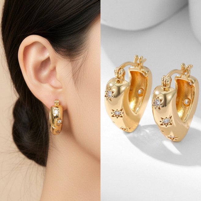 여성 클래식 볼드 하트 큐빅 링 귀걸이 A2484