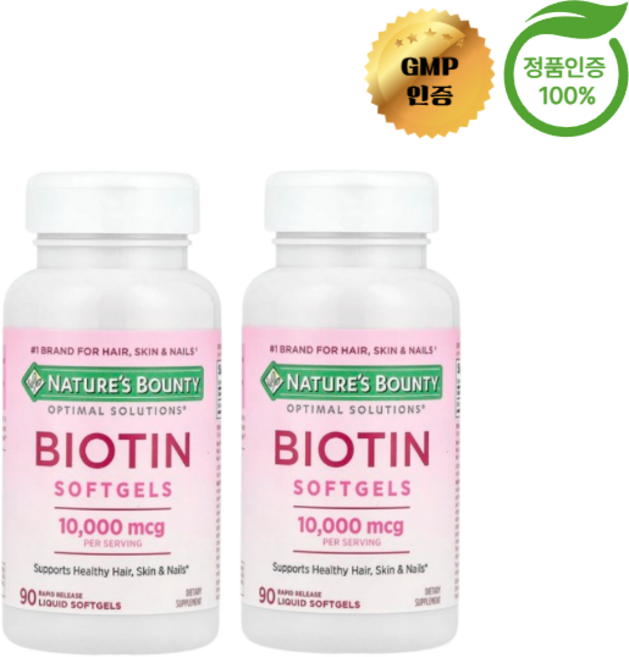 1+1 네이처스 바운티 비오틴 10000mcg 모발 피부 손발톱 건강 강화 액상 소프트젤 90정, 알약/캡슐, 성인남녀공용, 2개