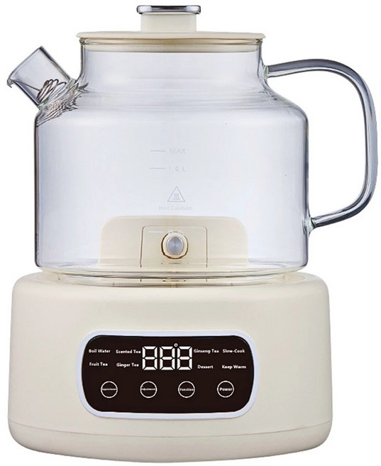 多功能養生壺 1.0L 容量 煮水泡茶燉煮, 1.2L全玻璃壺養生-帶濾網（英文面板）