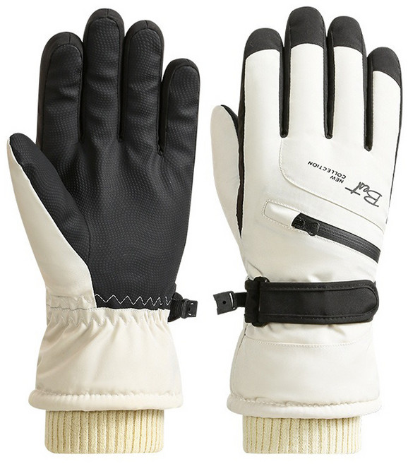滑雪手套 加絨內裏 保暖手套 防風防水手套, 米色-女款, 1套