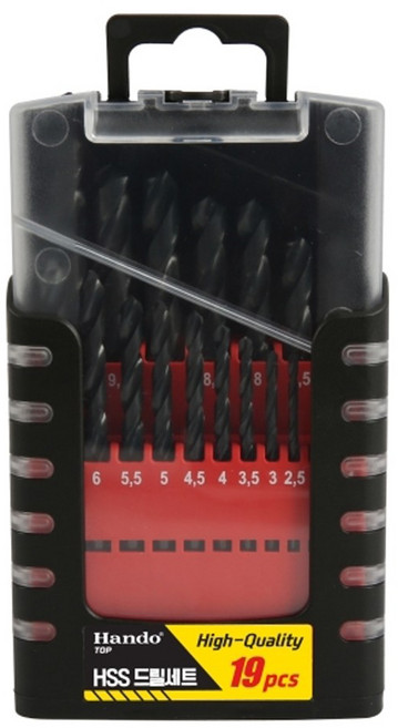HANDO-TOP 한도 코발트 비트 드릴세트 HSS 19본조 스텐 철 기리 비트날, 1개