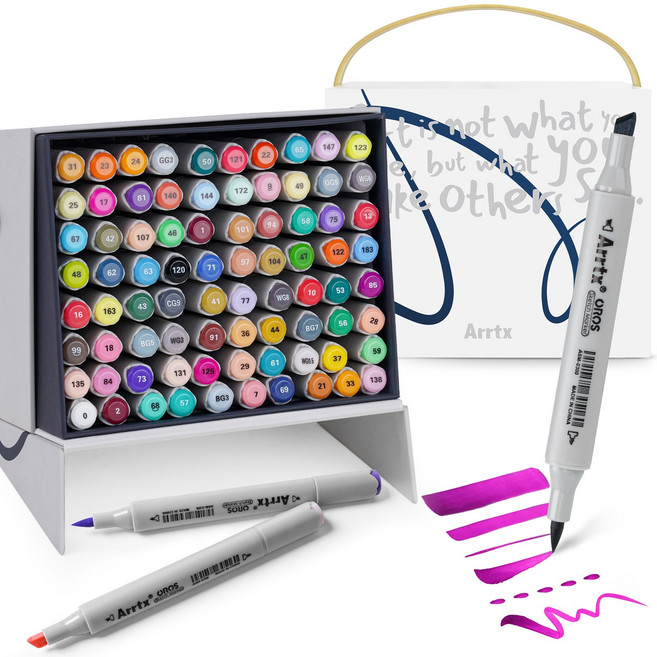 아트엑스 브러시 사선형 타입 오로스 마카펜 + 박스패키지 세트 ASM-0380A, 80색, 1세트