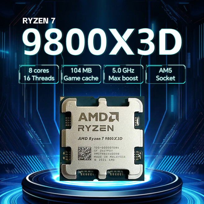 AMD 라이젠 DDR5 AM5 120W 7GHZ 96M 제품 9800X3D 프로세서 R7 소켓 L3 16스레드 4NM 8코어
