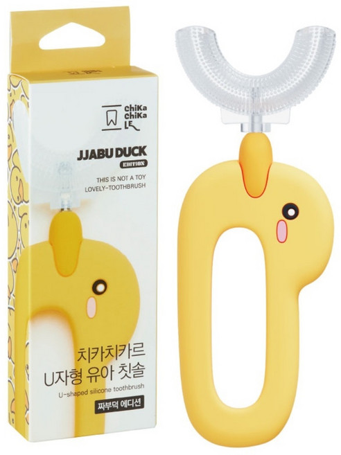 치카치카르 U자형 실리콘 유아 칫솔 짜부덕 에디션, 1개, 1개입, 옐로우