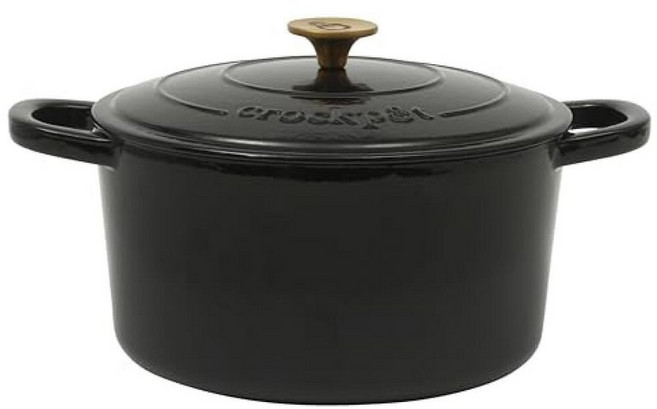 Crock Pot Artisan 원형 에나멜 주철 더치 오븐 5쿼트 선셋 오렌지 260917, 7쿼트, 블랙 및 골드 손잡이