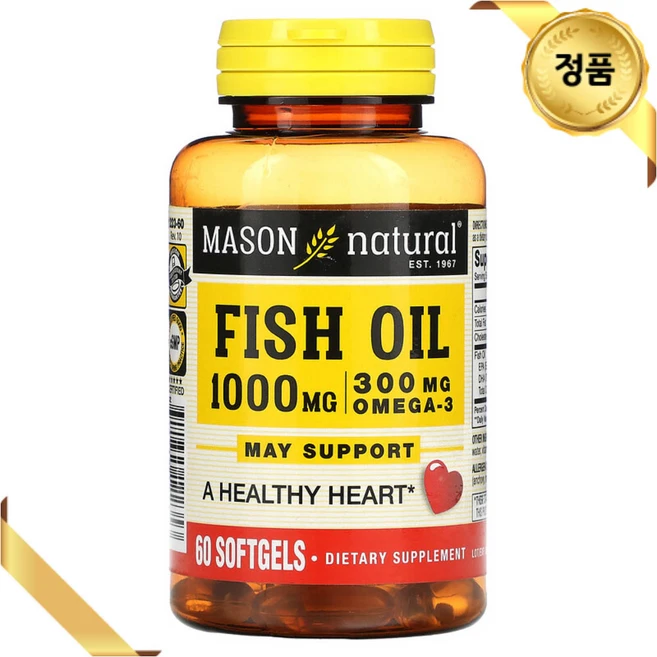 메이슨 내추럴 피쉬 오일 1000mg 소프트젤 60정, 1개 - 쿠팡