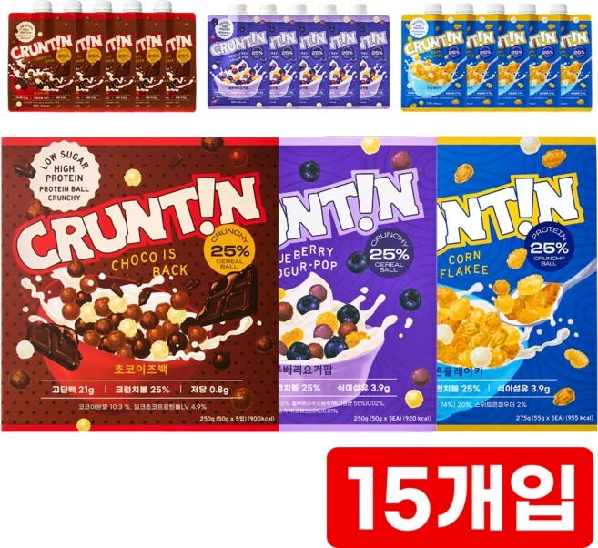 [본사공식몰] 크런틴 단백질쉐이크 BEST 3박스 세트 블루베리요거팝 초코이즈백 콘플레이키 크런치볼 25%, 250g - 쿠팡