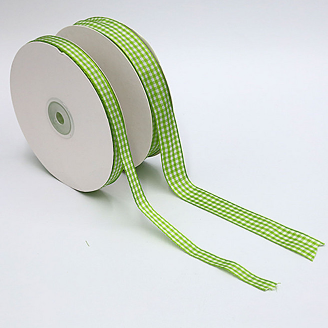 세모쇼핑백 패턴 공단리본 선물 포장리본 체크패턴, 1개, 10mm X 45M, 그린