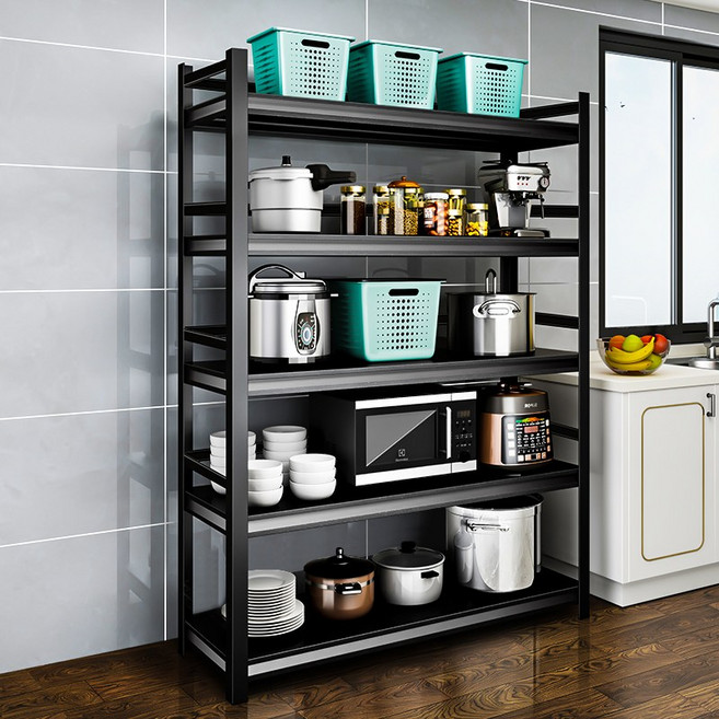 HOMEY NEST 조립식 철제 선반 5단 다용도 고릴라랙 무볼트 조립식 앵글선반 FMS-FLS, 블랙